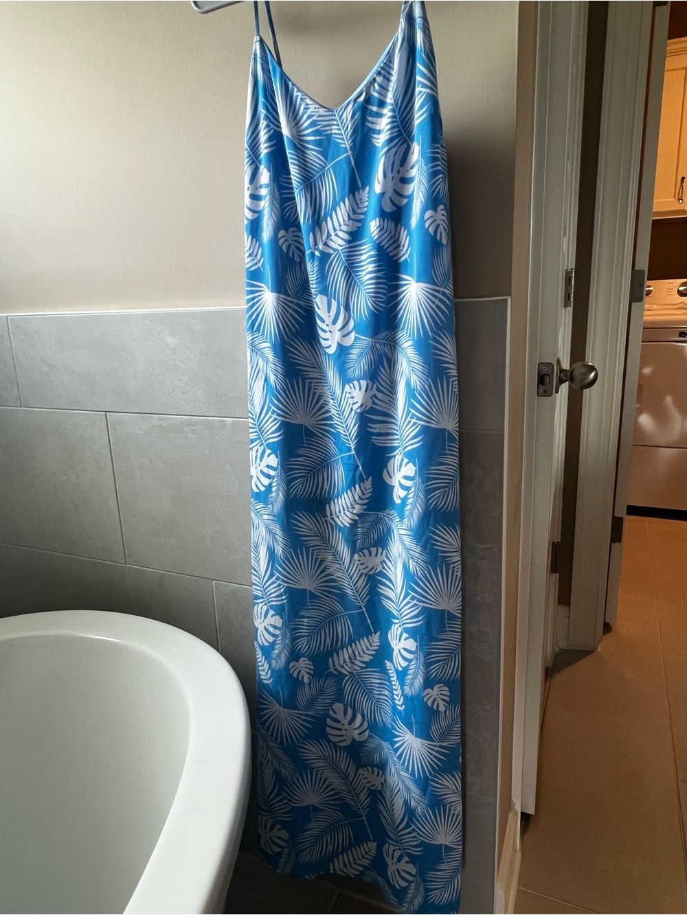 Pink Lily Blue and White Tropical Maxi Dress